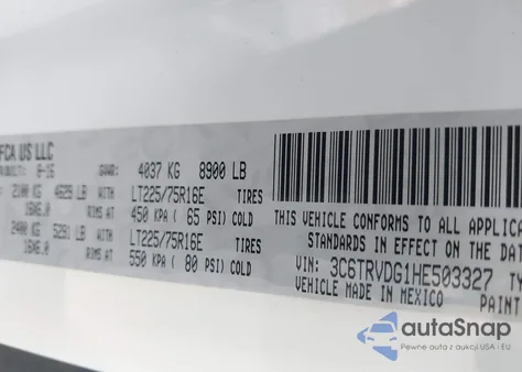 2017 Ram Promaster 2500 High Roof 159 Wb z USA, uszkodzony, nr VIN 3C6TRVDG1HE503327